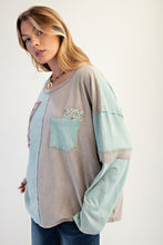 Load image into Gallery viewer, Easel Color Block Cotton Top with Patches in Mint Combo