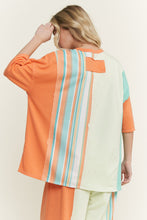 Load image into Gallery viewer, J.Her Striped Flower Patched Mineral Washed Top in Orange/Mint