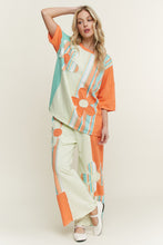 Load image into Gallery viewer, J.Her Striped Flower Patched Mineral Washed Top in Orange/Mint