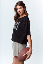 Load image into Gallery viewer, RARERAW Boxy CROP Top with TOUCH DOWN Patched in Black