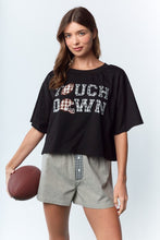 Load image into Gallery viewer, RARERAW Boxy CROP Top with TOUCH DOWN Patched in Black