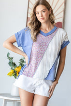 Load image into Gallery viewer, 7th Ray Mixed Patchwork Top in Denim Blue