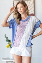 Load image into Gallery viewer, 7th Ray Mixed Patchwork Top in Denim Blue