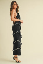 Load image into Gallery viewer, Klesis Sweater Knit Halter Midi Dress with Diagonal Frill Ruffles in Black/Off White