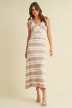 Load image into Gallery viewer, Klesis Striped Sweater Midi Dress with Shoulder Ties in Mauve/Off White