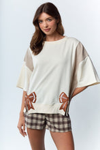 Load image into Gallery viewer, RARERAW Solid and Stripe Top with Embroidered Football Bow Patches in Ivory