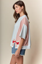 Load image into Gallery viewer, RARERAW Solid and Stripe Top with Embroidered Baseball Bow Patches in Ivory/Red