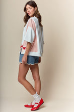 Load image into Gallery viewer, RARERAW Solid and Stripe Top with Embroidered Baseball Bow Patches in Ivory/Red