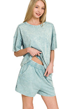 Load image into Gallery viewer, Acid Washed Solid Color Top and Short Set in Blue Grey