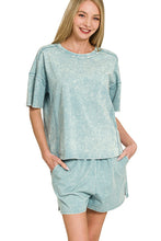Load image into Gallery viewer, Acid Washed Solid Color Top and Short Set in Blue Grey