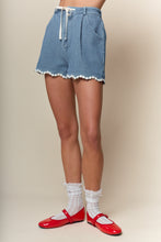 Load image into Gallery viewer, RARERAW Striped Textured Daisy Trim Shorts in Denim