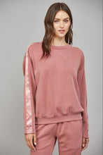 Load image into Gallery viewer, FATE Solid Color Sweatshirt with Satin Stripe Trim in Wood Rose
