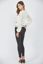 Load image into Gallery viewer, FATE Contrasting Color Cardigan with Lace Sleeves in Ivory