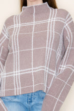 Load image into Gallery viewer, White Birch Plaid Knit Sweater Mocha