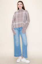 Load image into Gallery viewer, White Birch Plaid Knit Sweater Mocha
