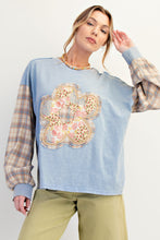 Load image into Gallery viewer, Easel Mineral Washed Flower Patch Front Cotton Top in Peri Blue