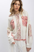 Load image into Gallery viewer, BlueVelvet Waffle Knit and Mixed Print Detailed Hooded Jacket in Cream-Pink
