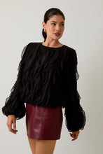 Load image into Gallery viewer, Sunday Edition Solid Color Textured Ruffle Top in Black