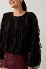 Load image into Gallery viewer, Sunday Edition Solid Color Textured Ruffle Top in Black