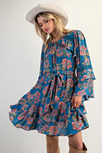 Load image into Gallery viewer, Easel Exclusive Floral Print Mini Dress in Teal