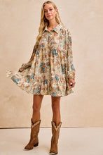 Load image into Gallery viewer, BiBi Floral Paisley Print Half Button Front Mini Dress in Butter/Ginger Multi