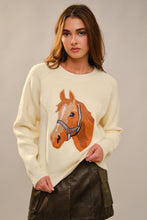 Load image into Gallery viewer, Blue B Embroidered Horse Patched Knit Sweater in Cream
