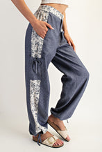 Load image into Gallery viewer, ee:some Pinstripe and Floral Color Block Pants in Denim Blossom