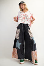 Load image into Gallery viewer, Easel Mineral Washed Denim Patchwork Detailed Palazzo Pants in Black Denim