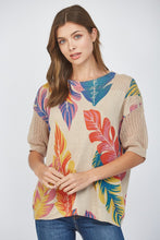 Load image into Gallery viewer, FATE Tropical Print Open Knit Sweater in Taupe