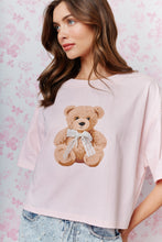 Load image into Gallery viewer, RARERAW Boxy CROP Top with Teddy Bear Graphic Print Front in Baby Pink
