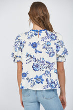 Load image into Gallery viewer, FATE Floral Print Top with Ric Rac Trim in Cream/ Blue