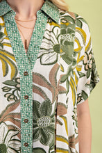 Load image into Gallery viewer, GiGio Mixed Print Top with BOLD Floral Print in Olive Mix
