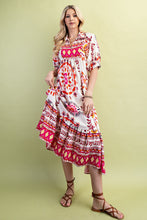 Load image into Gallery viewer, GiGio Mixed Abstract Print Midi Dress in Cream/Pink