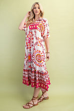 Load image into Gallery viewer, GiGio Mixed Abstract Print Midi Dress in Cream/Pink