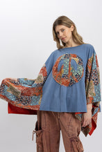 Load image into Gallery viewer, BlueVelvet Peace Sign Patched Upcycled Inspired Poncho Top in Blue