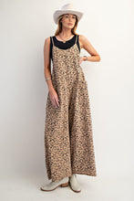 Load image into Gallery viewer, Easel Leopard Print Terry Knit Jumpsuit in Camel