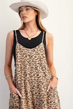 Load image into Gallery viewer, Easel Leopard Print Terry Knit Jumpsuit in Camel
