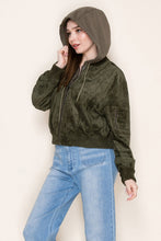 Load image into Gallery viewer, White Birch Faux Suede and Contrasting Hooded Jacket in Olive