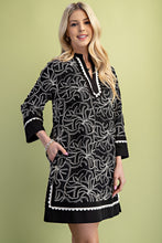 Load image into Gallery viewer, GiGio Solid Color Mini Dress with Contrasting Color Embroidery in Black