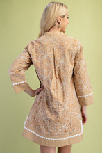 Load image into Gallery viewer, GiGio Solid Color Mini Dress with Contrasting Color Embroidery in Tan