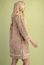 Load image into Gallery viewer, GiGio Solid Color Mini Dress with Contrasting Color Embroidery in Tan