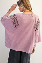Load image into Gallery viewer, Easel Terry Knit Top with Leopard Print and Star Patched Front in Mauve