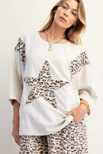 Load image into Gallery viewer, Easel Terry Knit Top with Leopard Print and Star Patched Front in Ecru