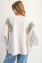 Load image into Gallery viewer, Easel Terry Knit Top with Leopard Print and Star Patched Front in Ecru