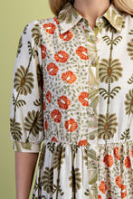 Load image into Gallery viewer, GiGio Mixed Print Button Down Front Maxi Dress in Olive Mix