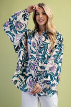 Load image into Gallery viewer, GiGio OVERSIZED Floral Print Top in Teal Mix