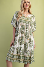 Load image into Gallery viewer, GiGio Contrasting Mixed Print Mini Dress in Sage