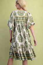 Load image into Gallery viewer, GiGio Contrasting Mixed Print Mini Dress in Sage