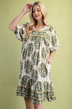 Load image into Gallery viewer, GiGio Contrasting Mixed Print Mini Dress in Sage