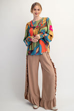 Load image into Gallery viewer, Easel Vibrant Abstract Floral Print Rayon Gauze Top in Sage Teal